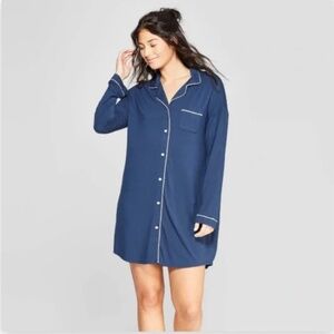 Stars Above Sleepwear Button Down  Navy Night Shirt